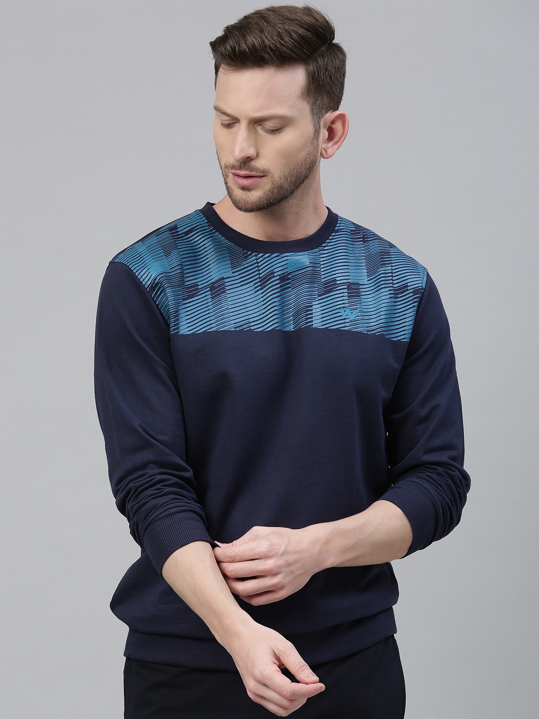 

Wildcraft Men Navy Blue Printed 2 Sweatshirt