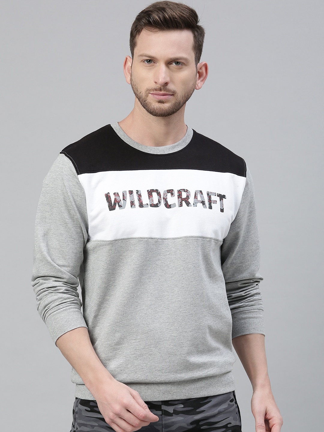 

Wildcraft Men White & Grey Melange Printed Sweatshirt