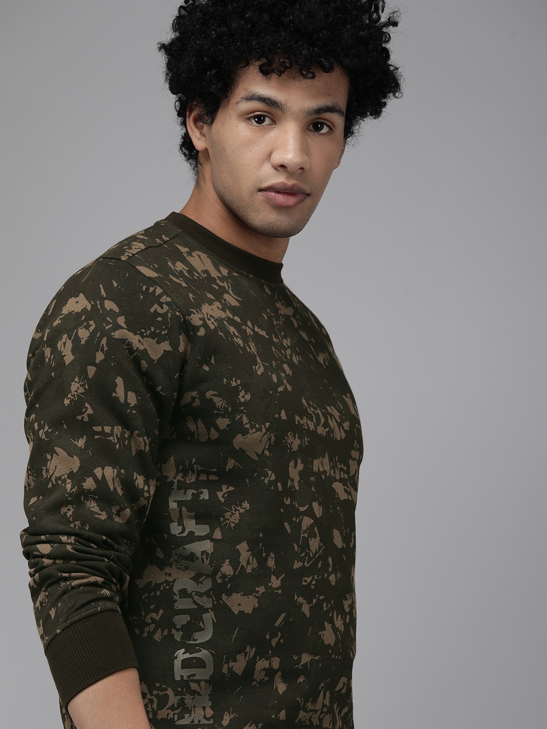

Wildcraft Men Olive Green & Brown Camouflage Printed Sweatshirt