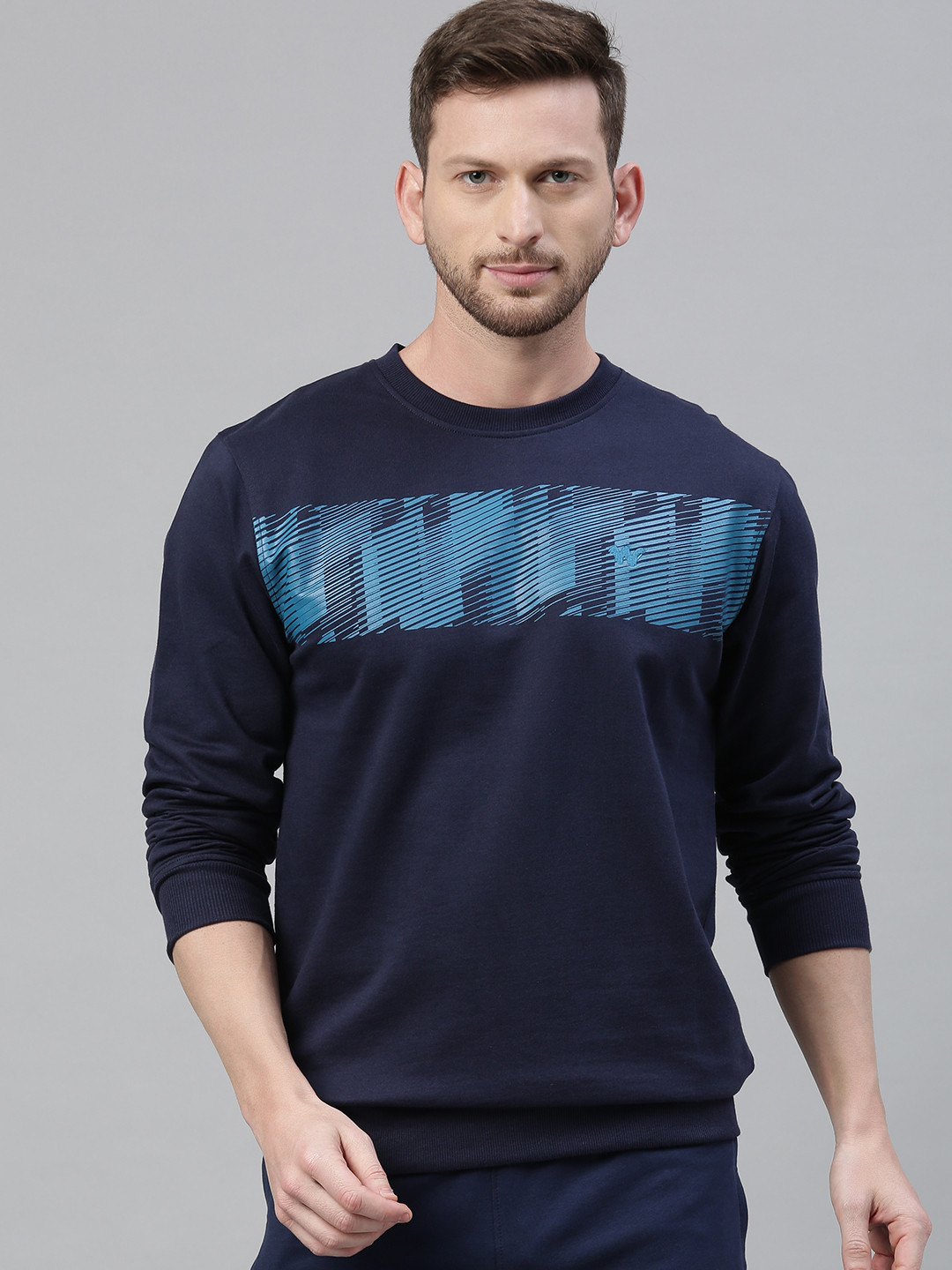 

Wildcraft Men Navy Blue Printed Crew 1 Sweatshirt
