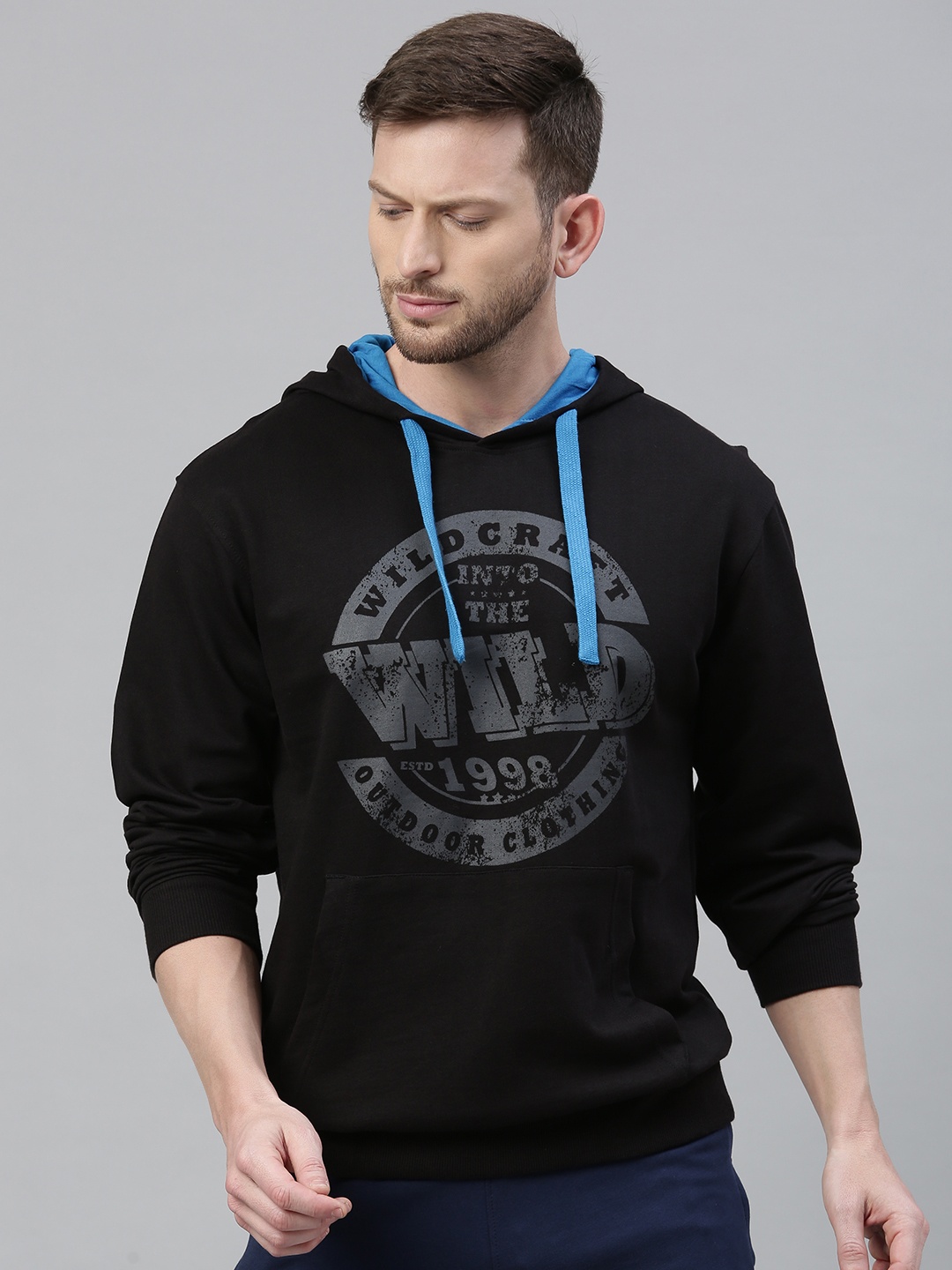 

Wildcraft Men Black Printed 3 Hooded Sweatshirt