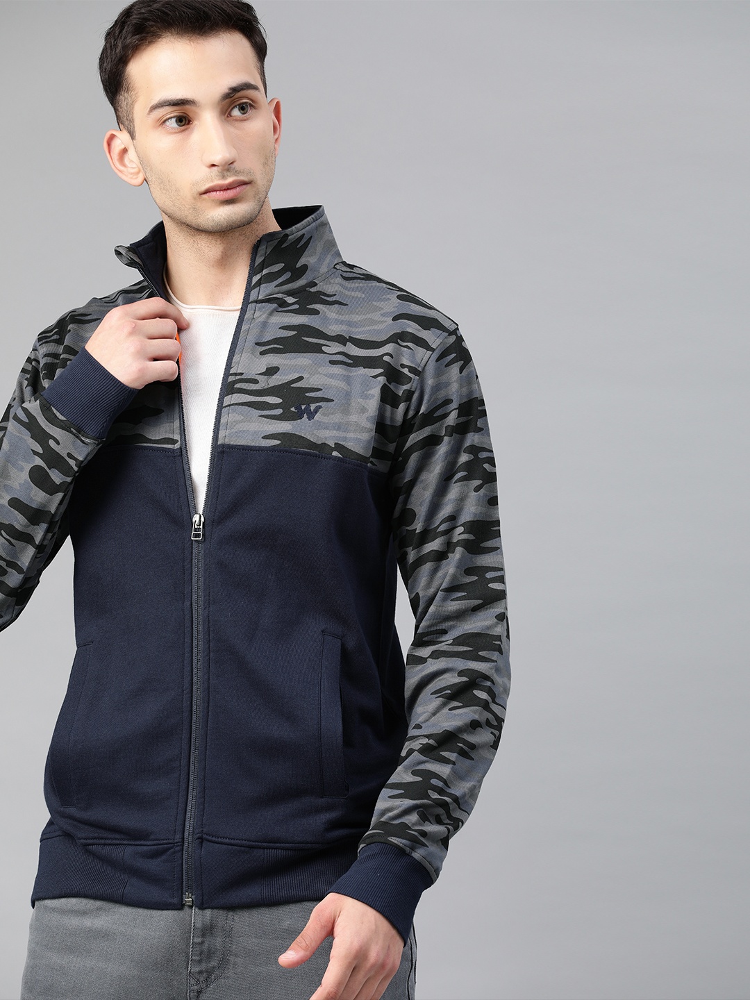 

Wildcraft Men Navy Blue & Grey Camouflage Printed Sweatshirt