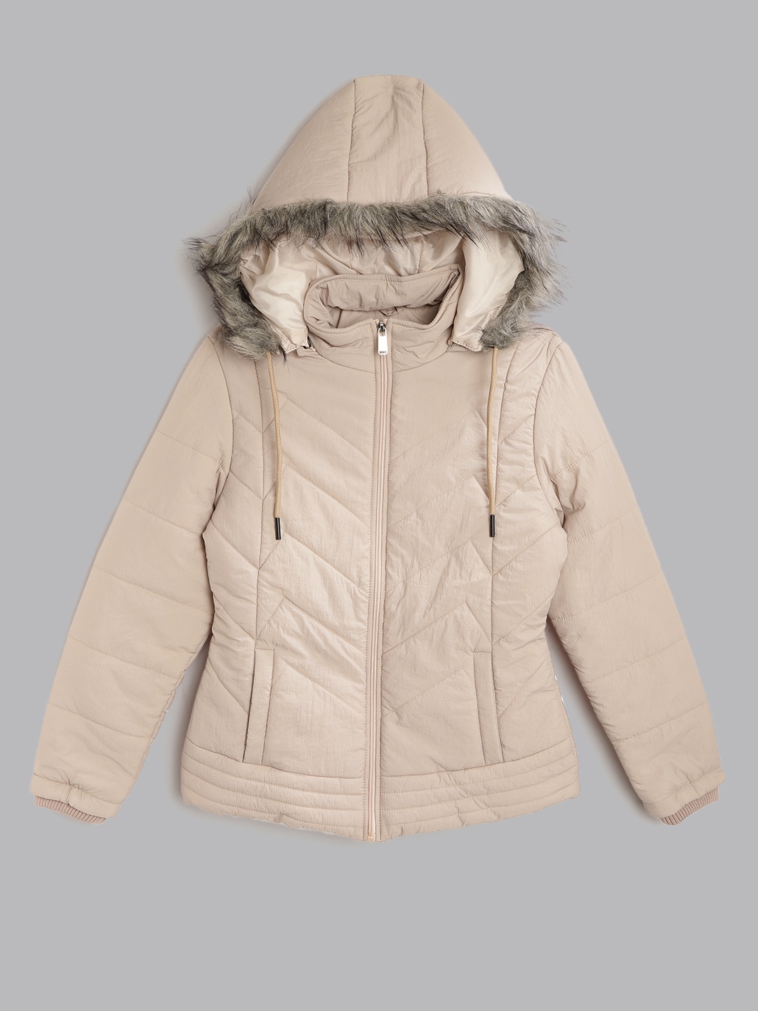 

Foreign Culture By Fort Collins Women Nude-Coloured Solid Parka Jacket