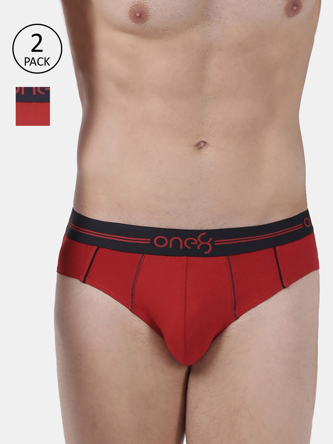 

one8 by Virat Kohli Men Pack Of 2 Red Solid Basic Premium Cotton Stretch Briefs 202-PO2