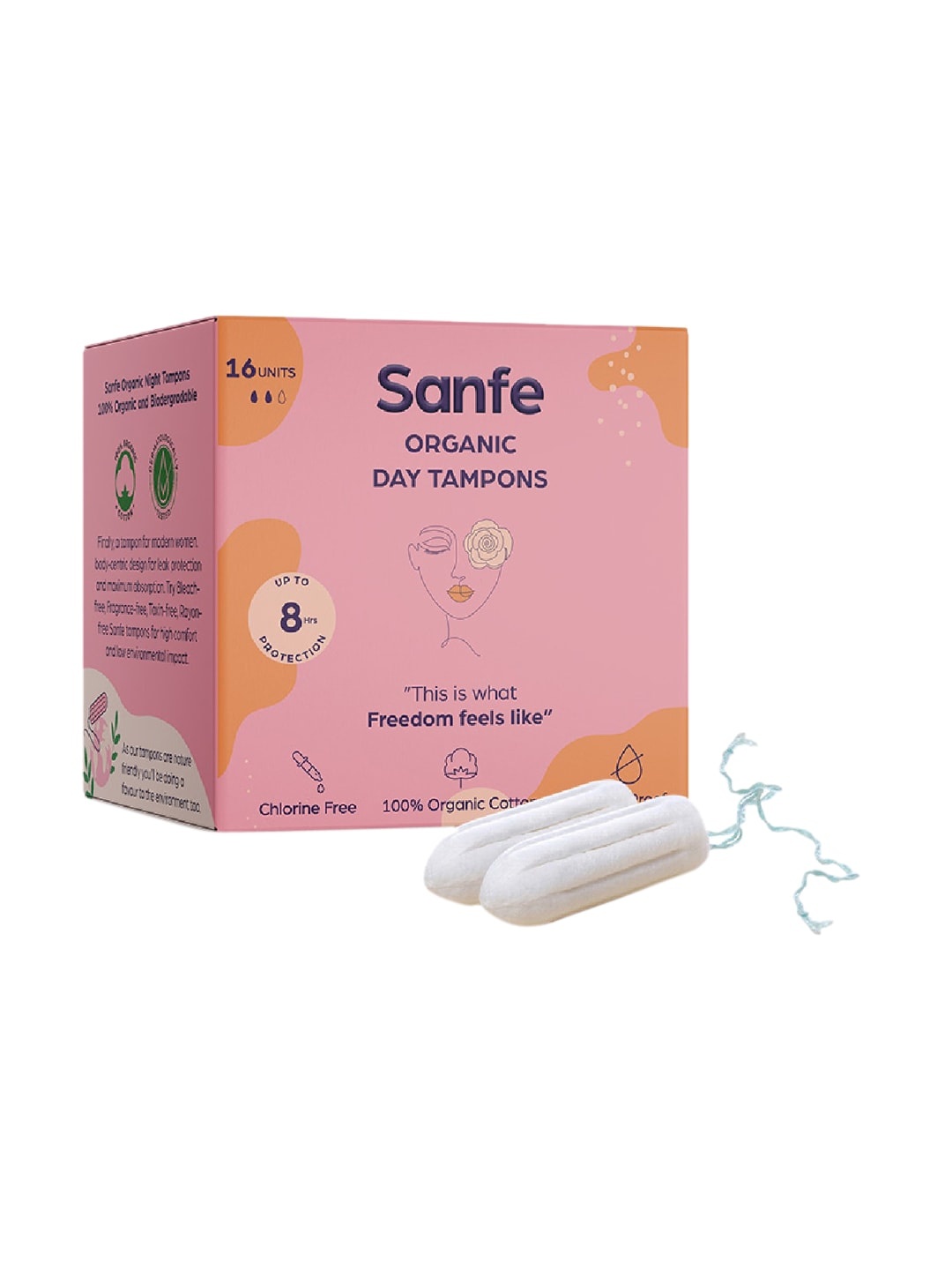

Sanfe 100% Organic Cotton Digital Tampons - Premium Design - Day Tampons - 16 Piece, White