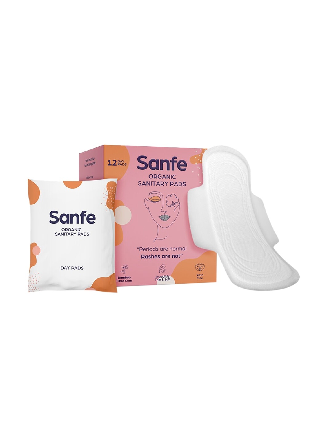 

Sanfe Bamboo Sanitary Pads-Ultra-Thin Natural Sanitary Napkins - Day Pads - 12 Pads, White