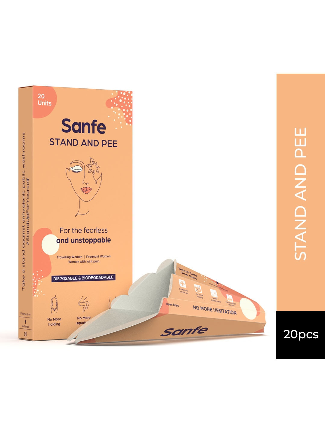 

Sanfe Women Stand & Pee Biodegradble Urination Funnel - 20 Units, Brown