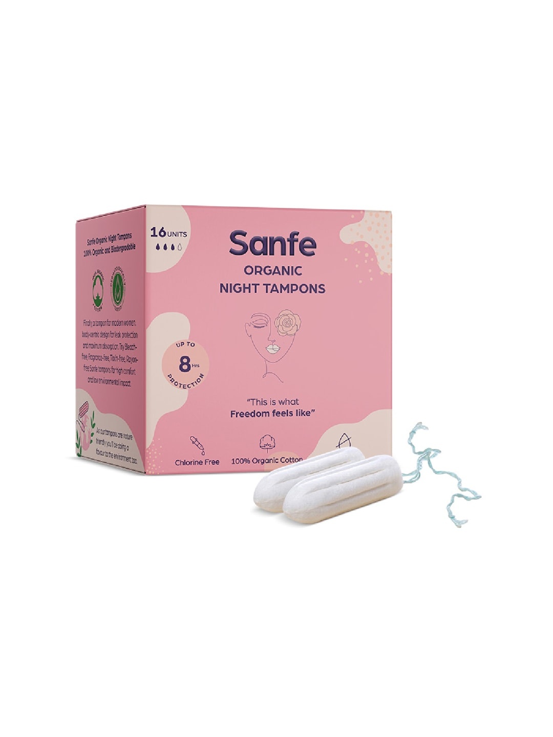 

Sanfe 100% Organic Cotton Digital Tampons - Premium Design - Night Tampons - 16 Piece, White
