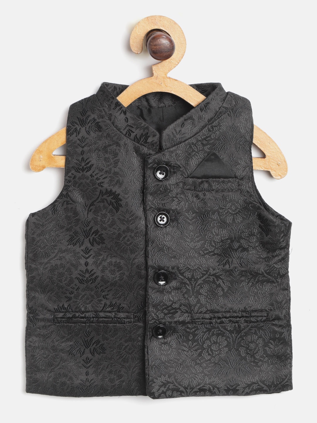 

Gini and Jony Boys Black Woven Design Nehru Jacket