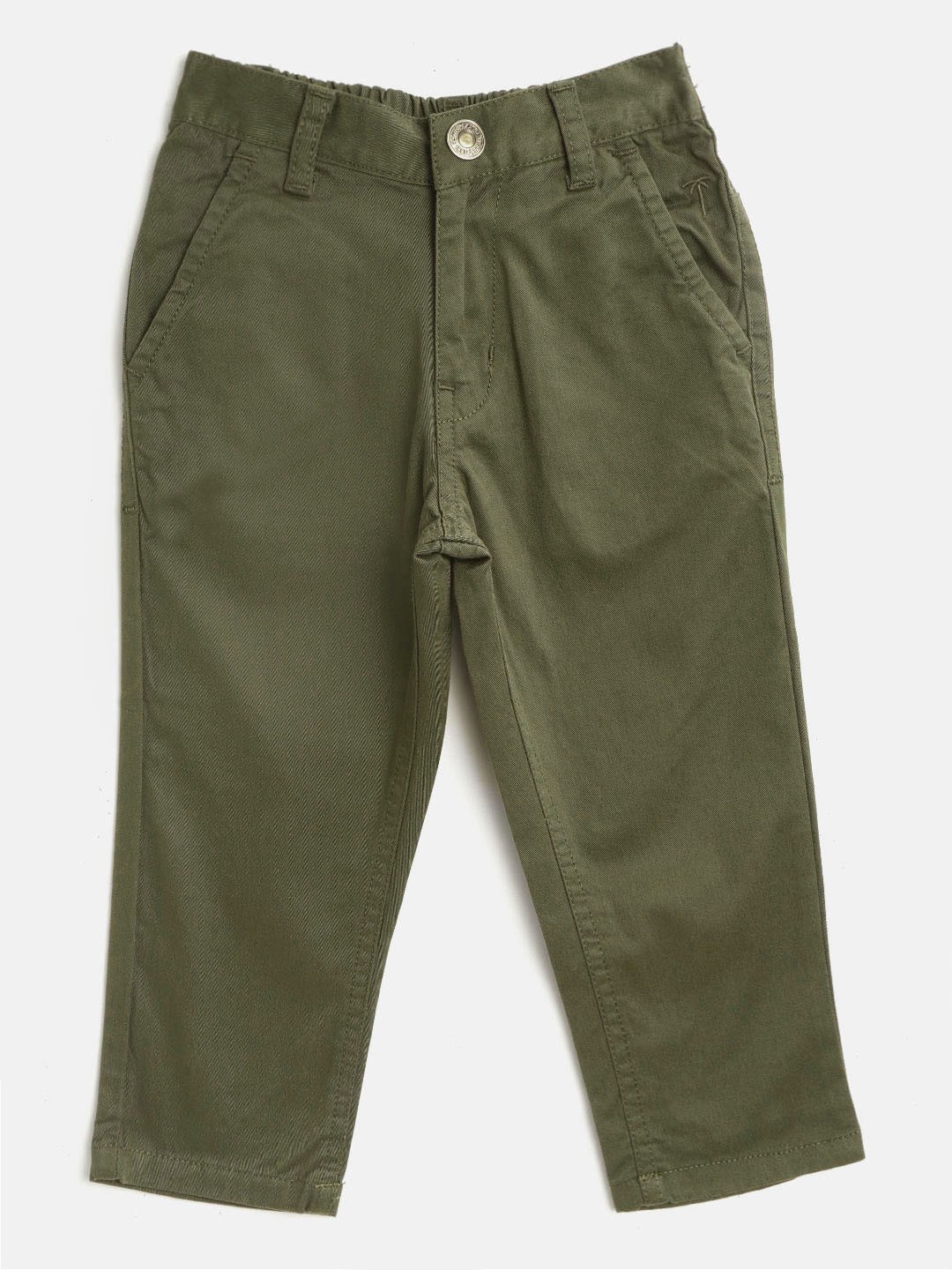 

Palm Tree Boys Olive Green Regular Fit Solid Regular Trousers