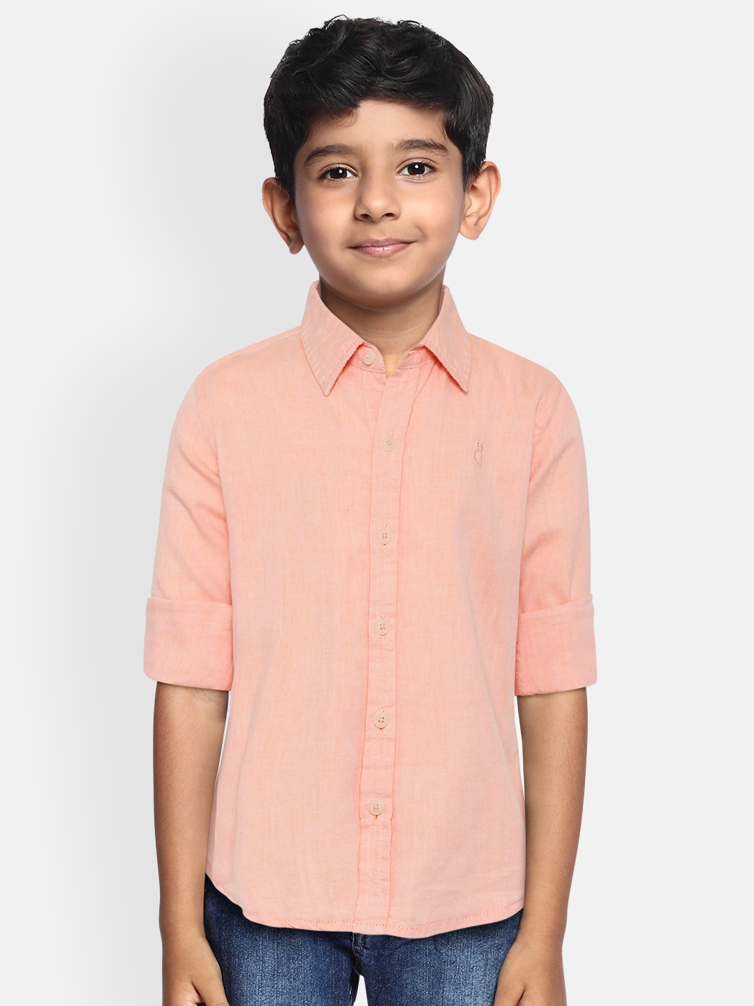 

Gini and Jony Boys Peach-Coloured Regular Fit Solid Casual Shirt