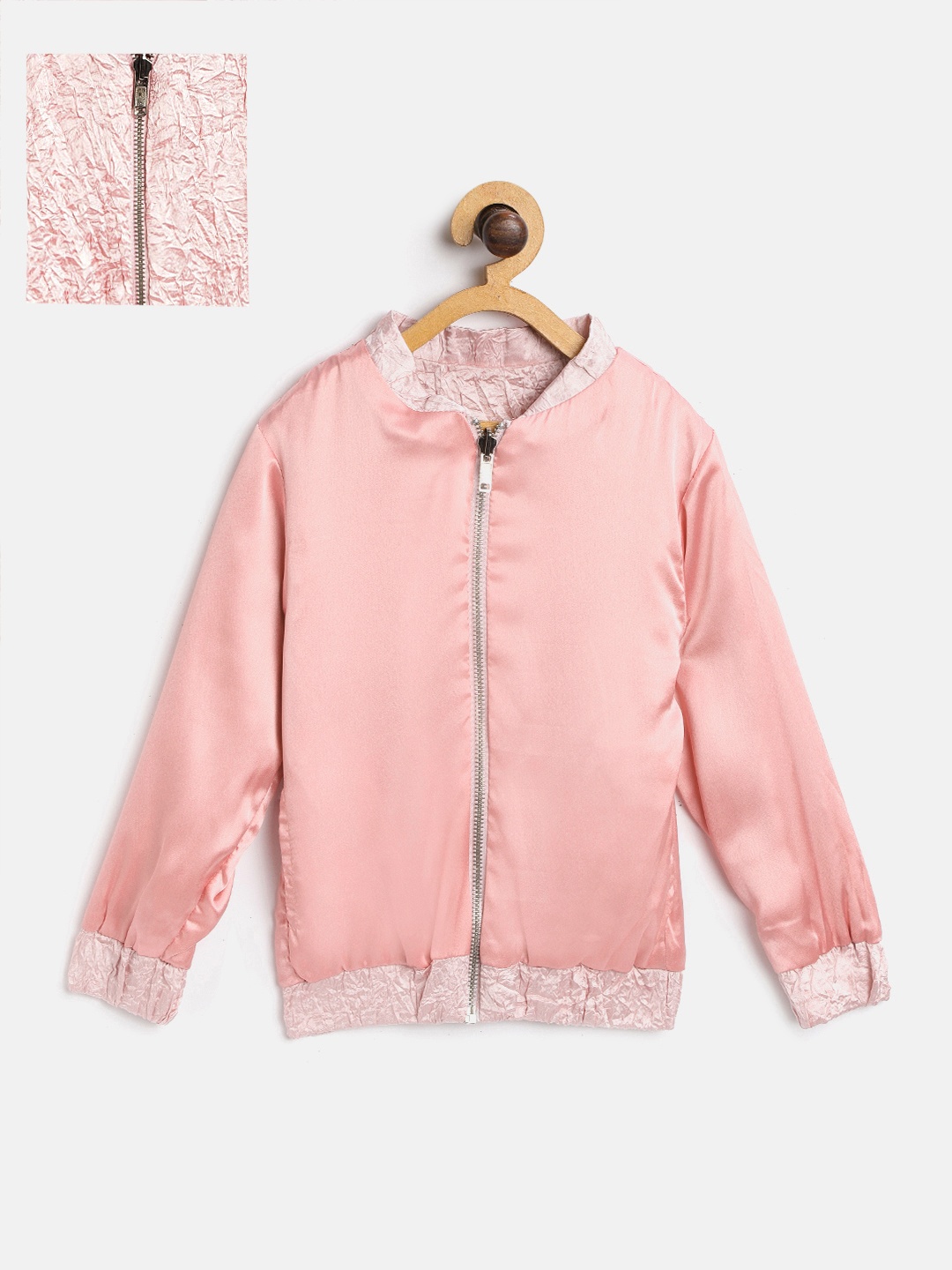 

Gini and Jony Girls Pink Solid Reversible Bomber Jacket