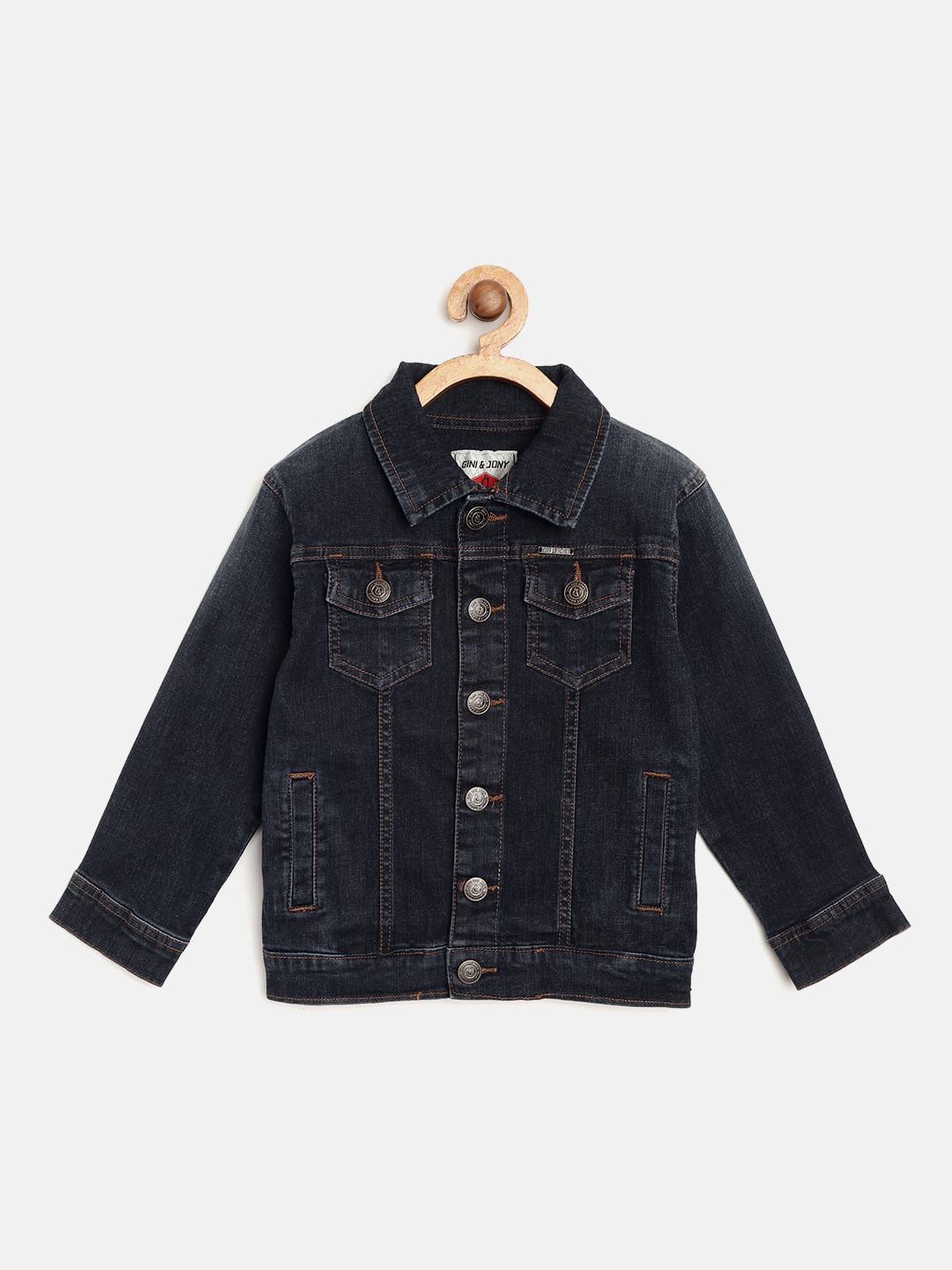 

Gini and Jony Boys Dark Navy Blue Solid Denim Jacket