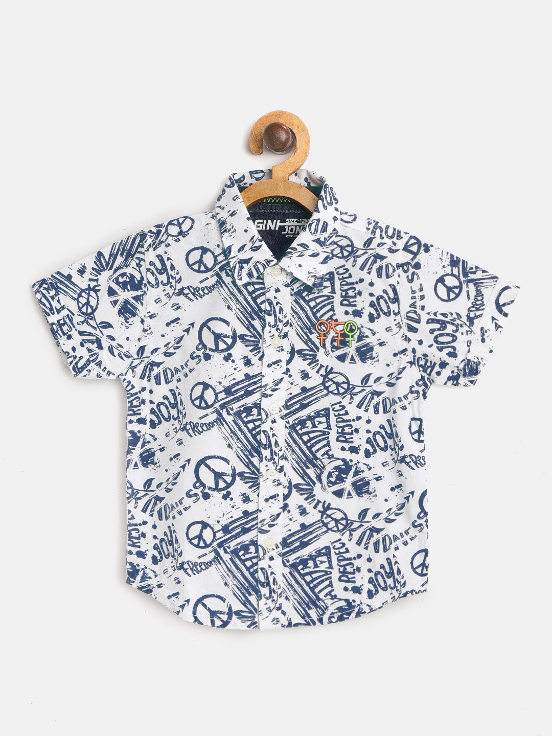 

Gini and Jony Boys White & Navy Blue Regular Fit Printed Casual Shirt