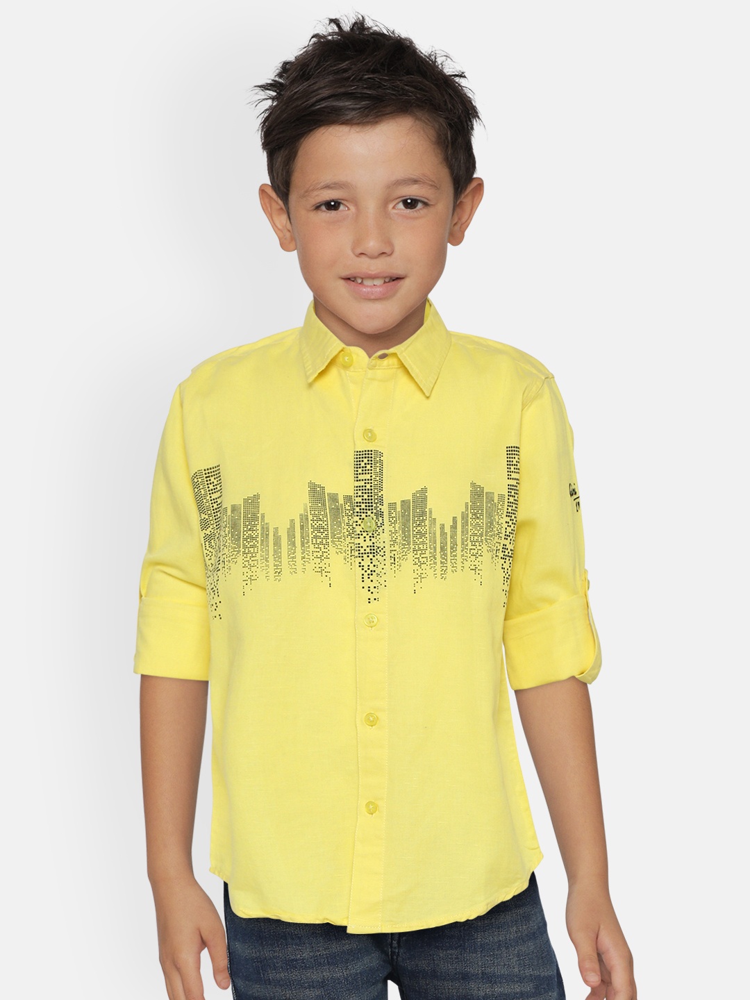 

Gini and Jony Boys Yellow & Black Regular Fit City Print Casual Shirt