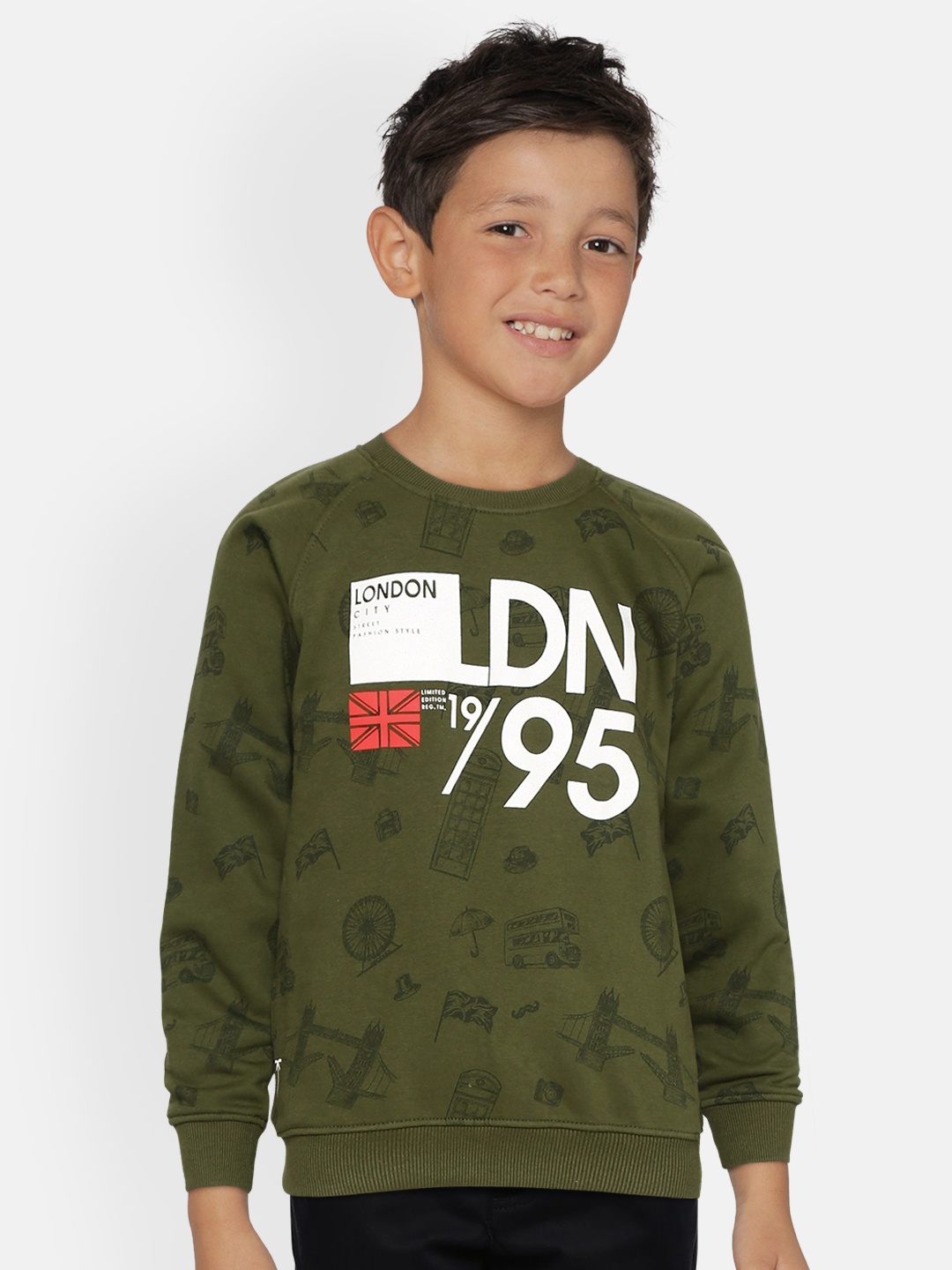

Palm Tree Boys Olive Green & White Graphic Print Sweatshirt
