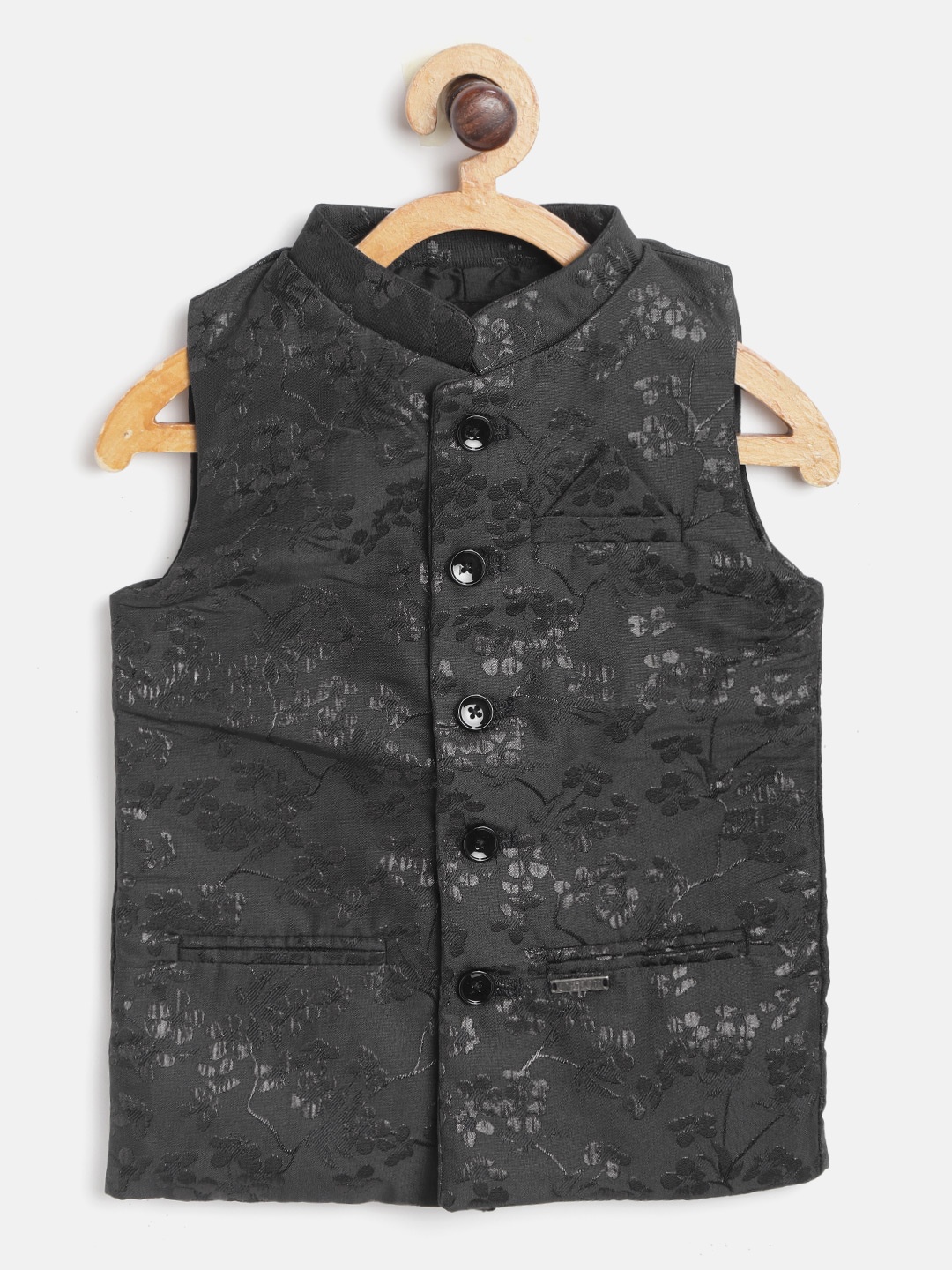 

Gini and Jony Boys Black Woven Design Nehru Jacket
