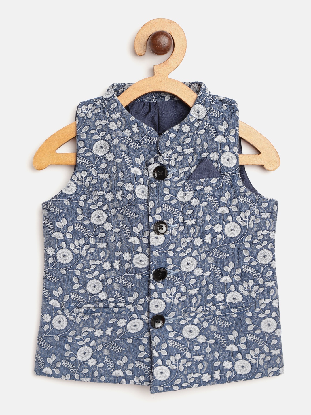 

Gini and Jony Boys Blue & White Floral Woven Design Nehru Jacket