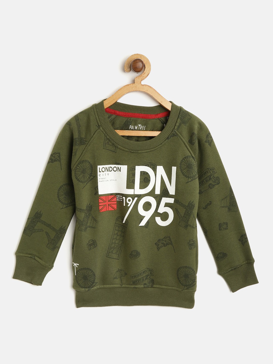

Palm Tree Boys Olive Green & White Graphic Print Sweatshirt