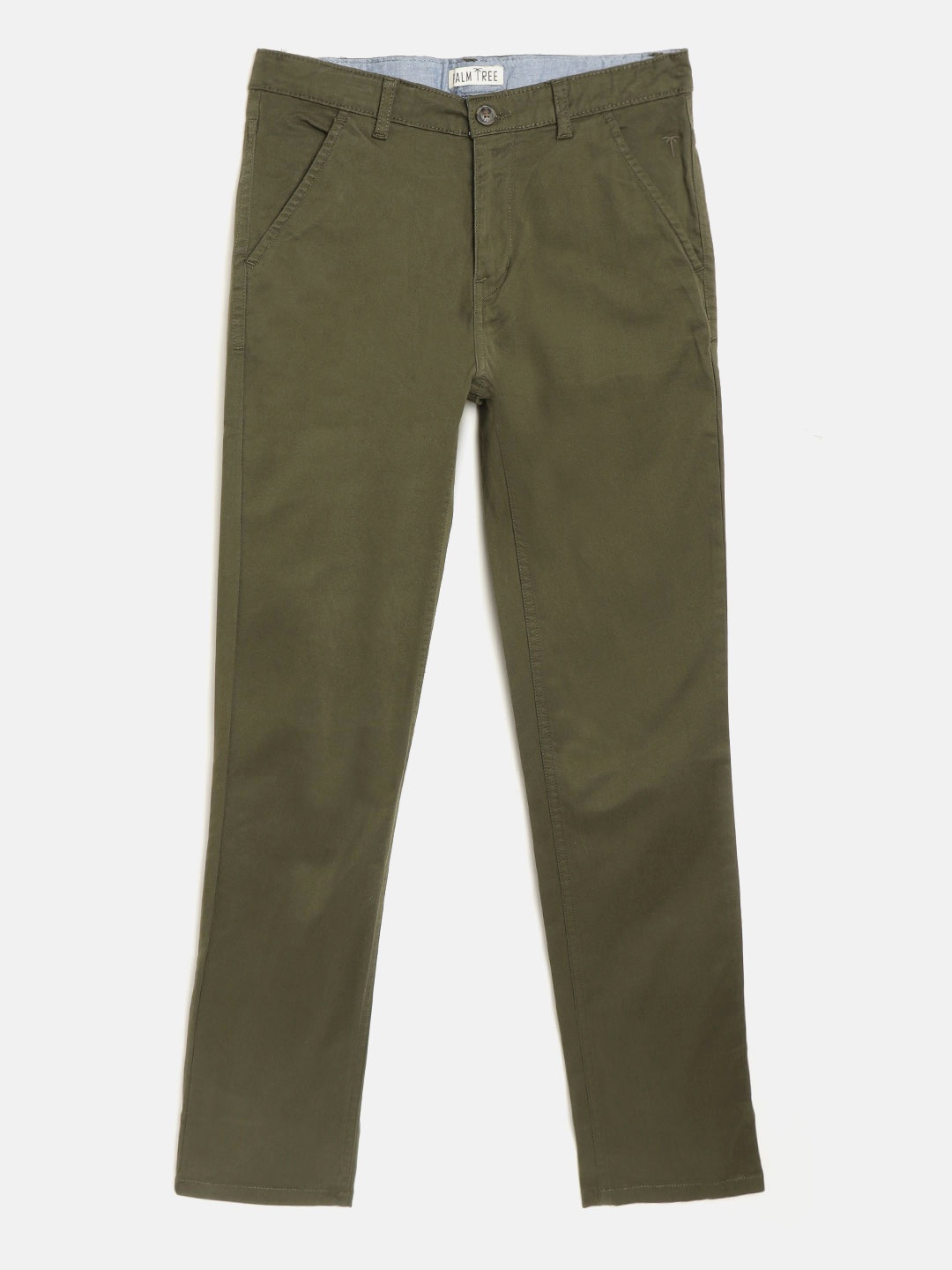 

Palm Tree Boys Olive Green Slim Fit Solid Chinos