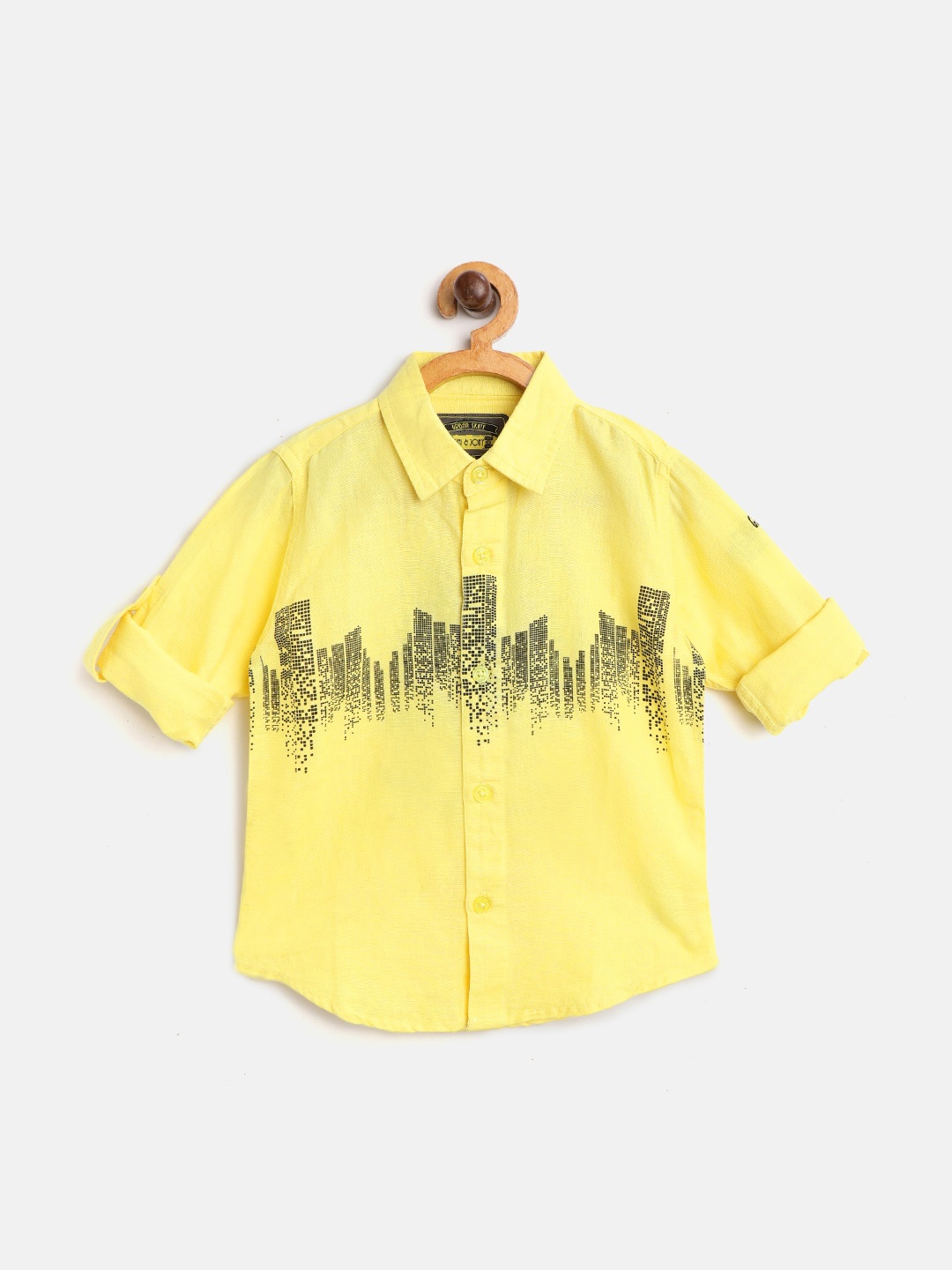 

Gini and Jony Boys Yellow & Black Regular Fit City Print Casual Shirt