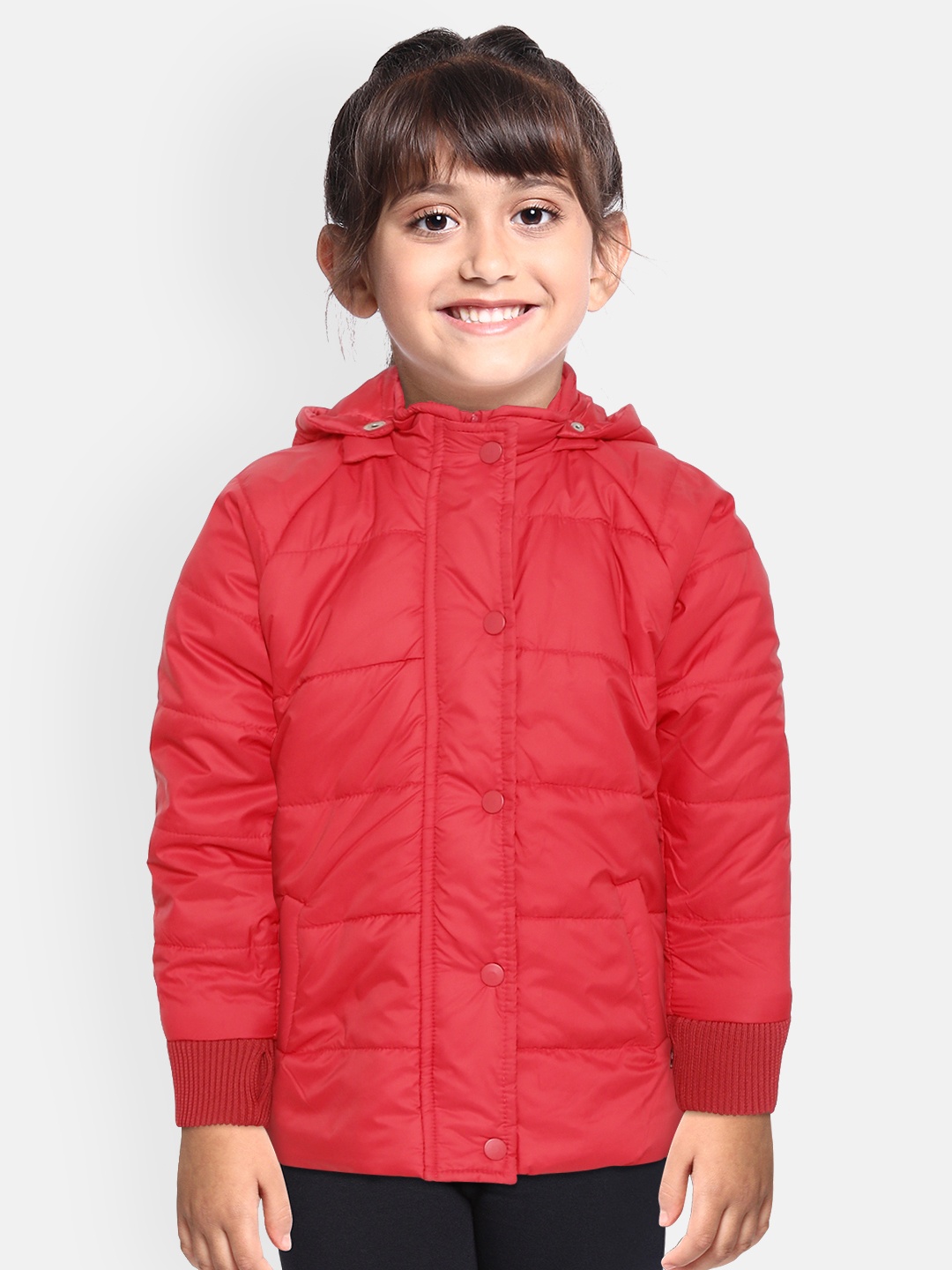 

Gini and Jony Girls Red Solid Hooded Padded Jacket