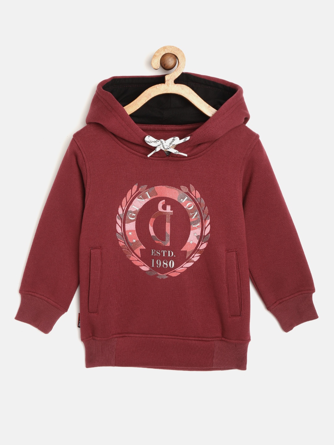 

Gini and Jony Boys Maroon Brand Logo Print Hooded Sweatshirt