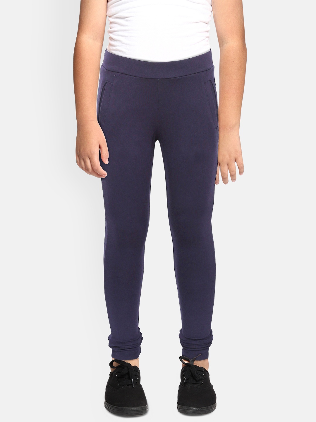 

Gini and Jony Girls Navy Blue Solid Ankle-Length Treggings