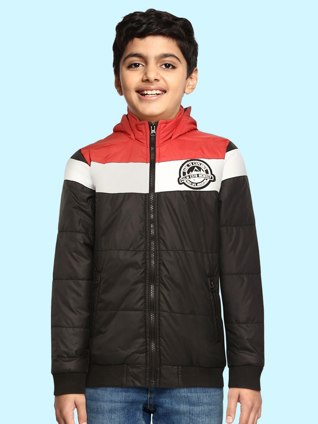 

Palm Tree Boys Black & Red Colourblocked Hooded Bomber Jacket