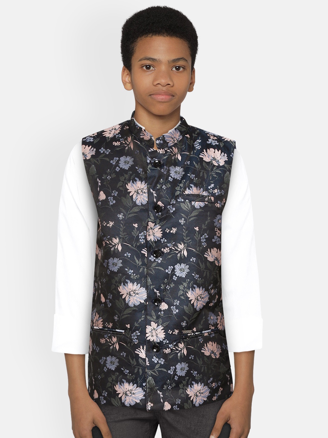 

Gini And Jony Boys Navy Blue Woven Design Nehru Jacket