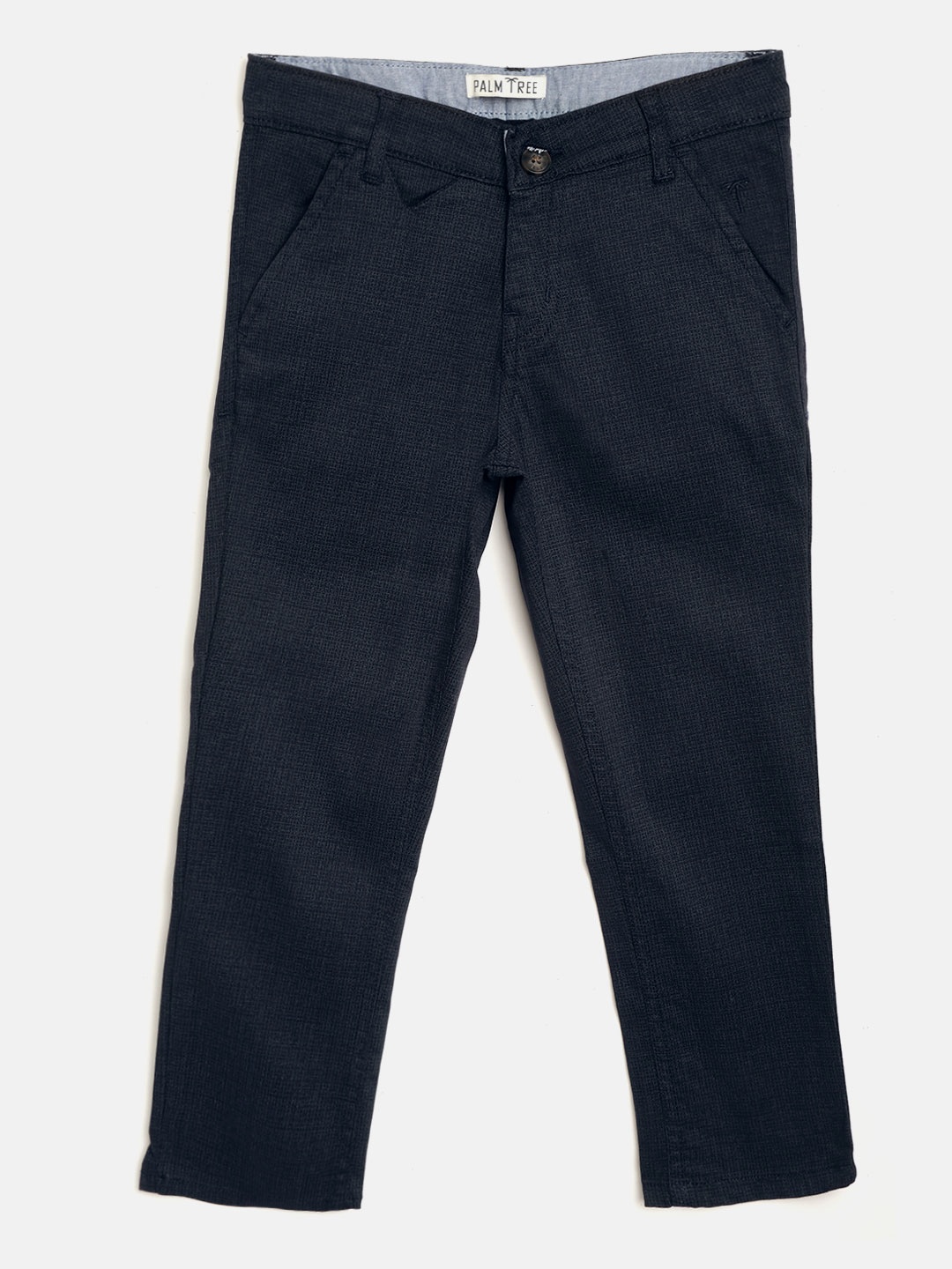 

Palm Tree Boys Navy Blue Slim Fit Self-Checked Trousers