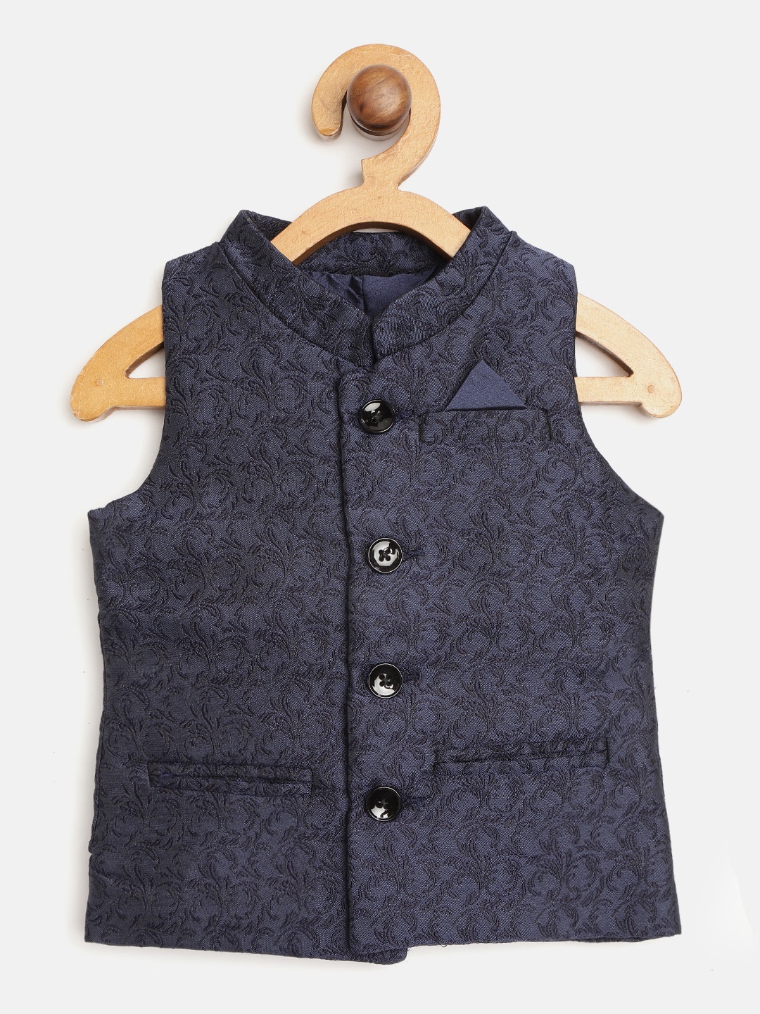 

Gini And Jony Boys Navy Blue Woven Design Nehru Jacket