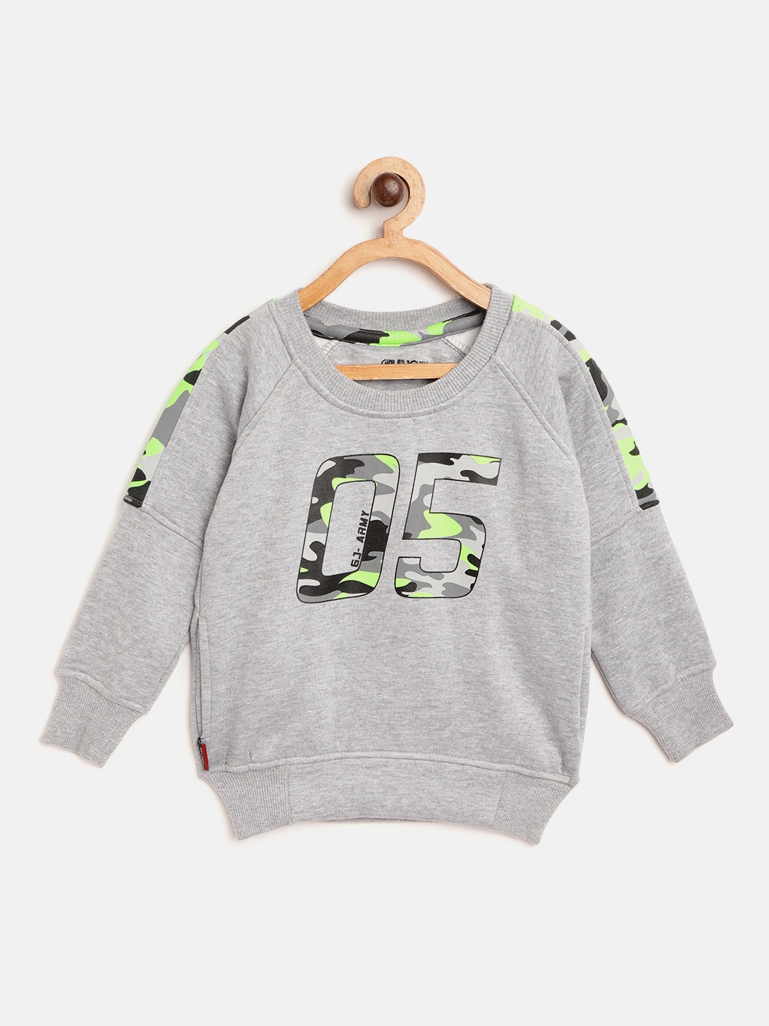 

Gini and Jony Boys Grey Melange Printed Sweatshirt