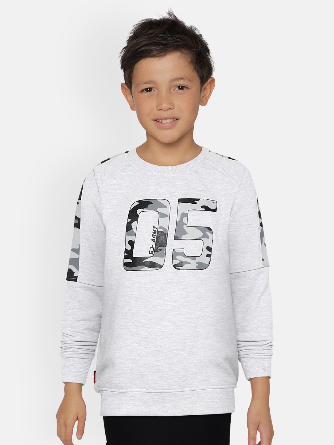 

Gini and Jony Boys Grey Melange Typography & Camouflage Print Sweatshirt