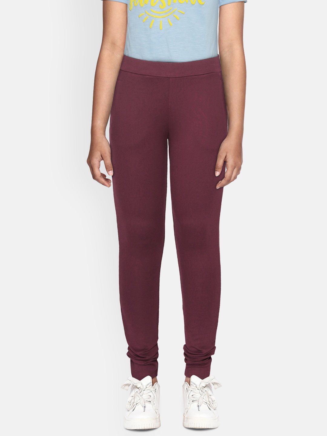 

Gini and Jony Girls Maroon Solid Ankle-Length Treggings