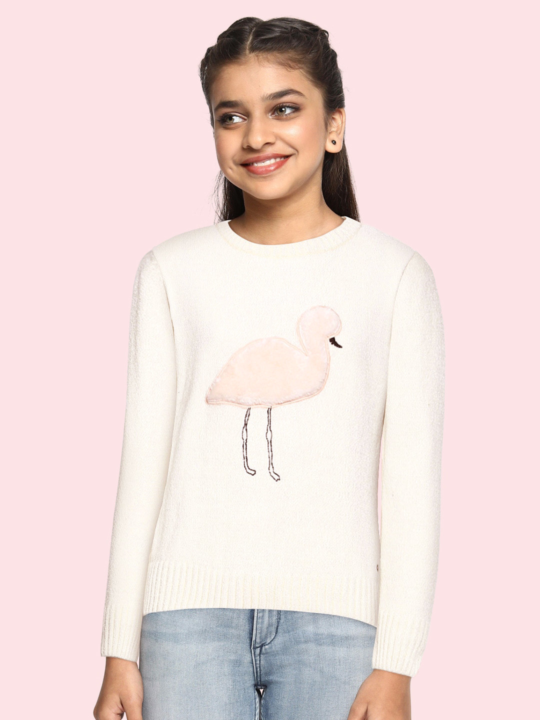 

Gini and Jony Girls Off-White Flamingo Applique Pullover
