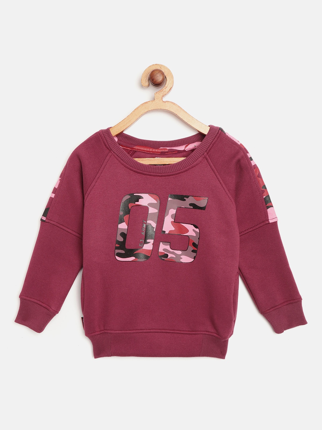 

Gini and Jony Boys Maroon Alphanumeric & Camouflage Print Sweatshirt