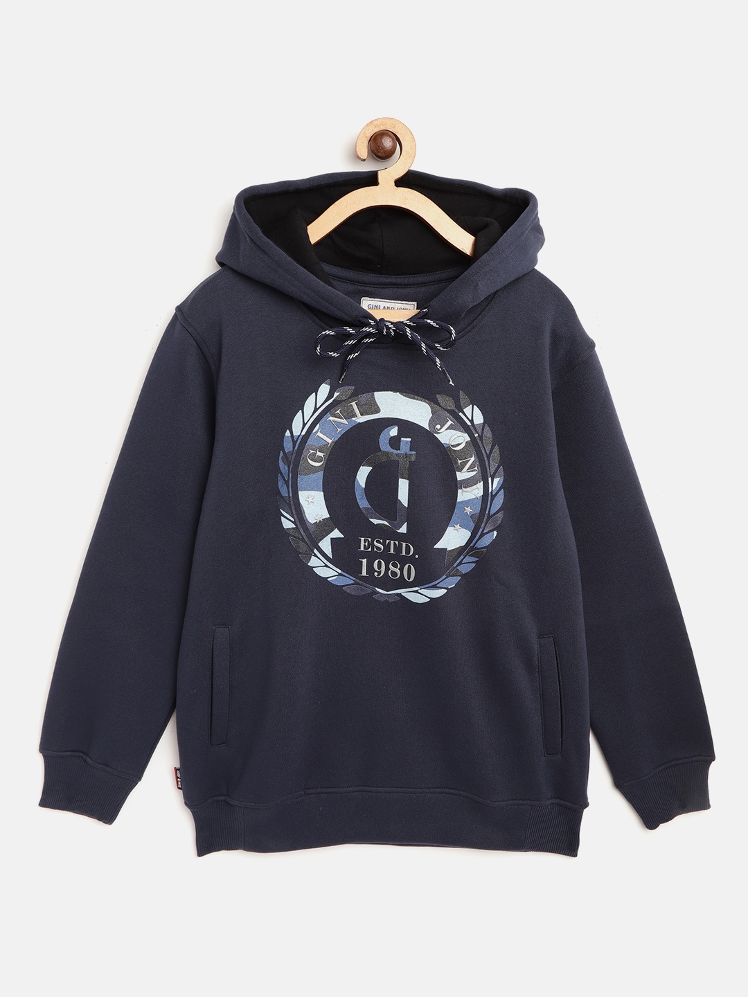 

Gini and Jony Boys Navy Blue Brand Logo Print Hooded Sweatshirt