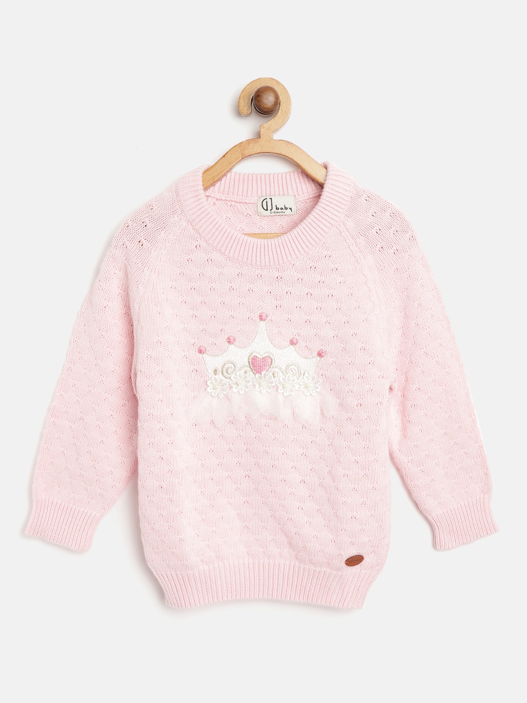 

Gini and Jony Girls Pink & White Open Knit Self Design Pullover