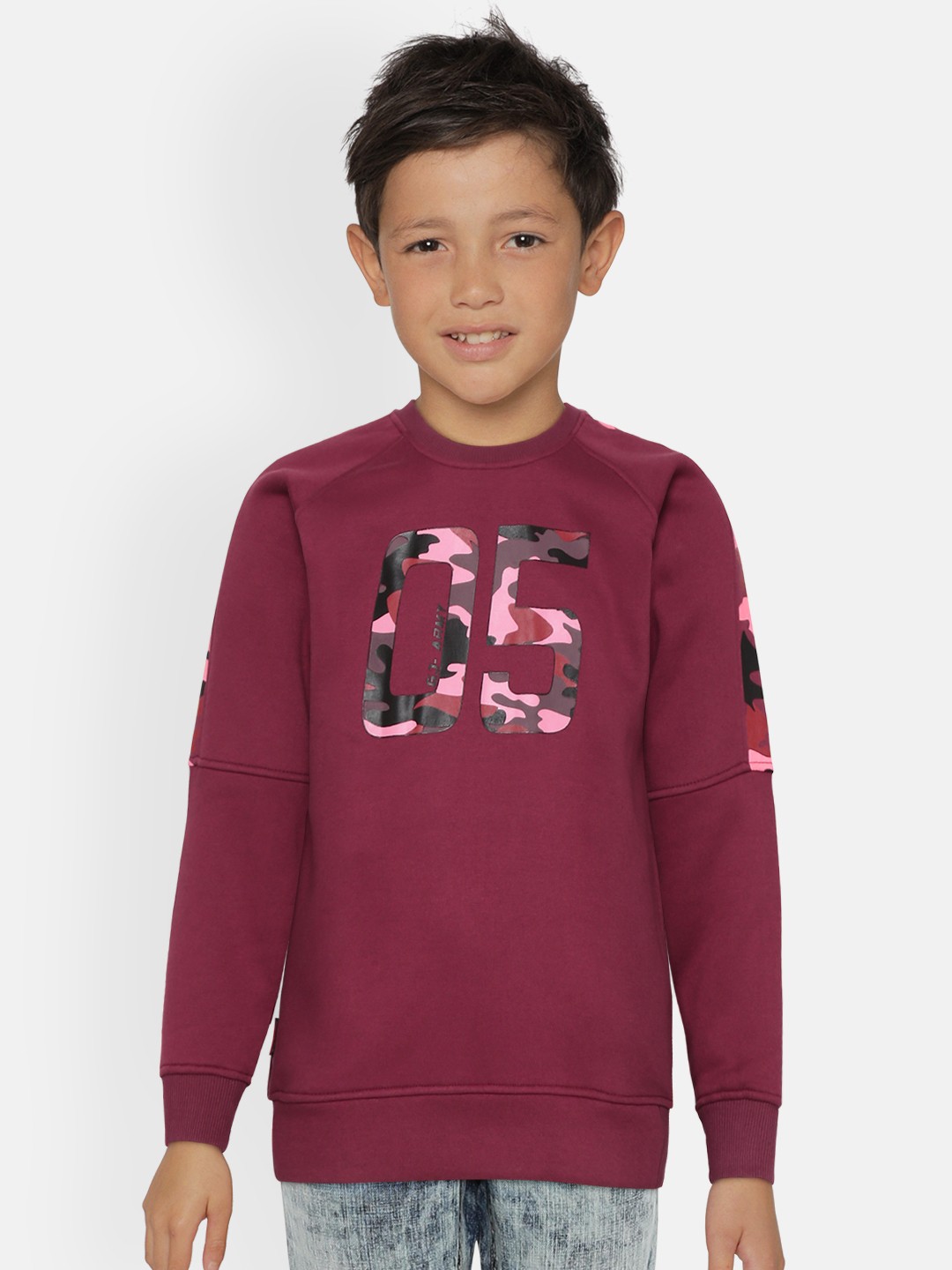 

Gini and Jony Boys Maroon Alphanumeric & Camouflage Print Sweatshirt