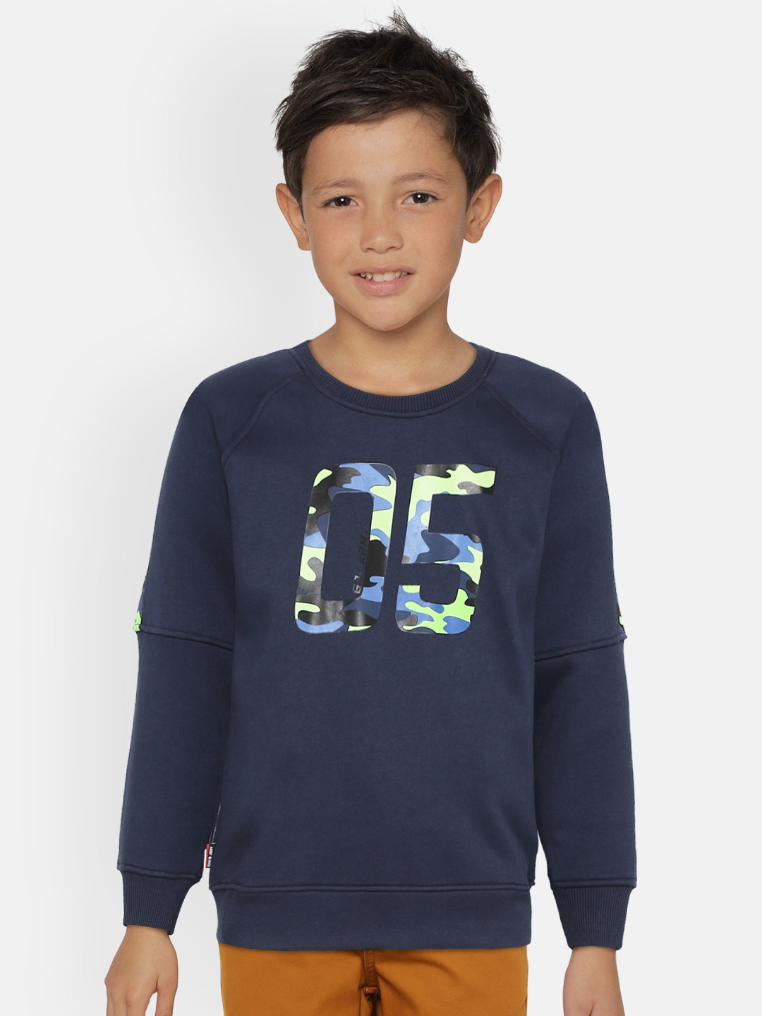 

Gini and Jony Boys Navy Blue Typography & Camouflage Print Sweatshirt