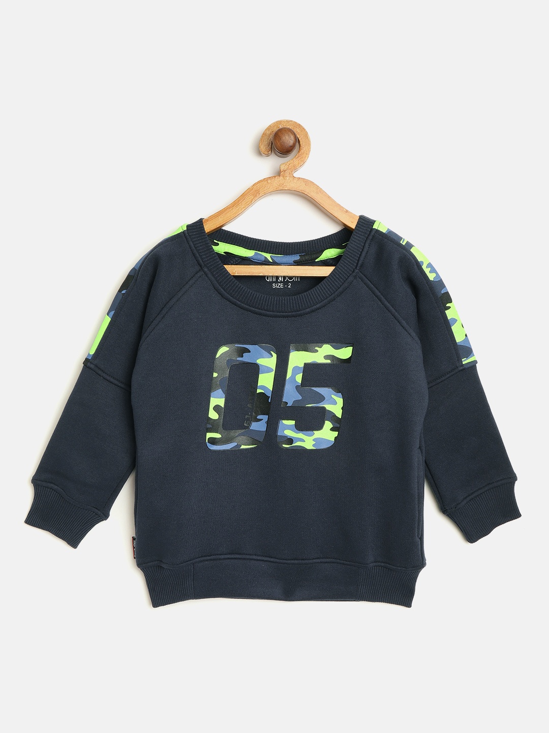 

Gini and Jony Boys Navy Blue & Fluorescent Green Typography Print Sweatshirt