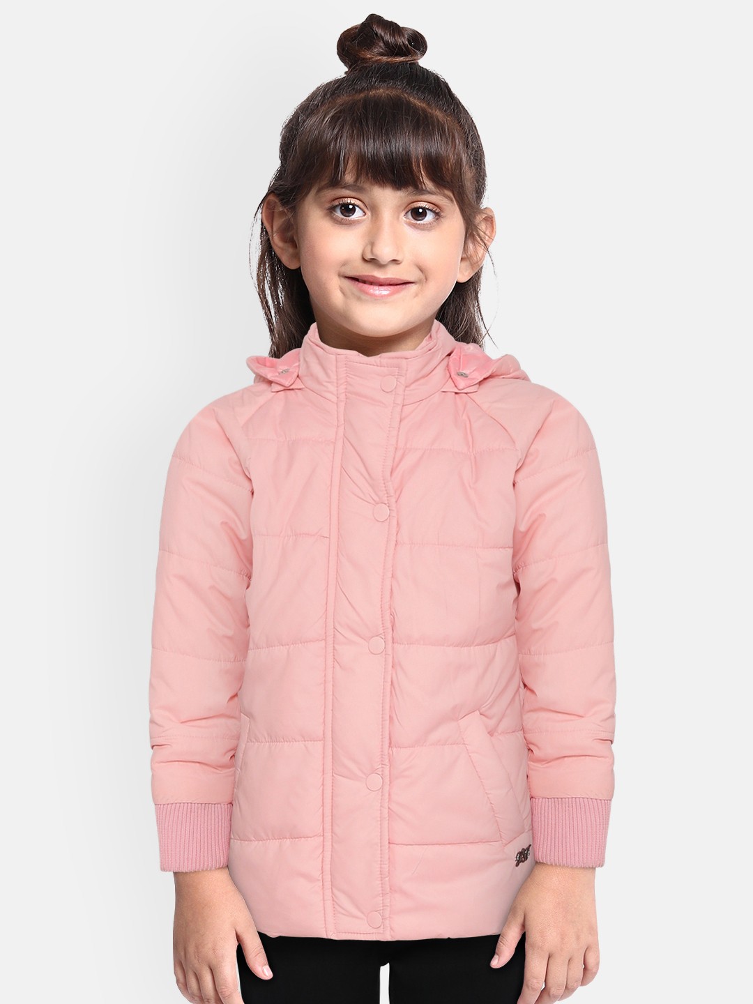 

Gini and Jony Girls Peach-Coloured Solid Hooded Padded Jacket