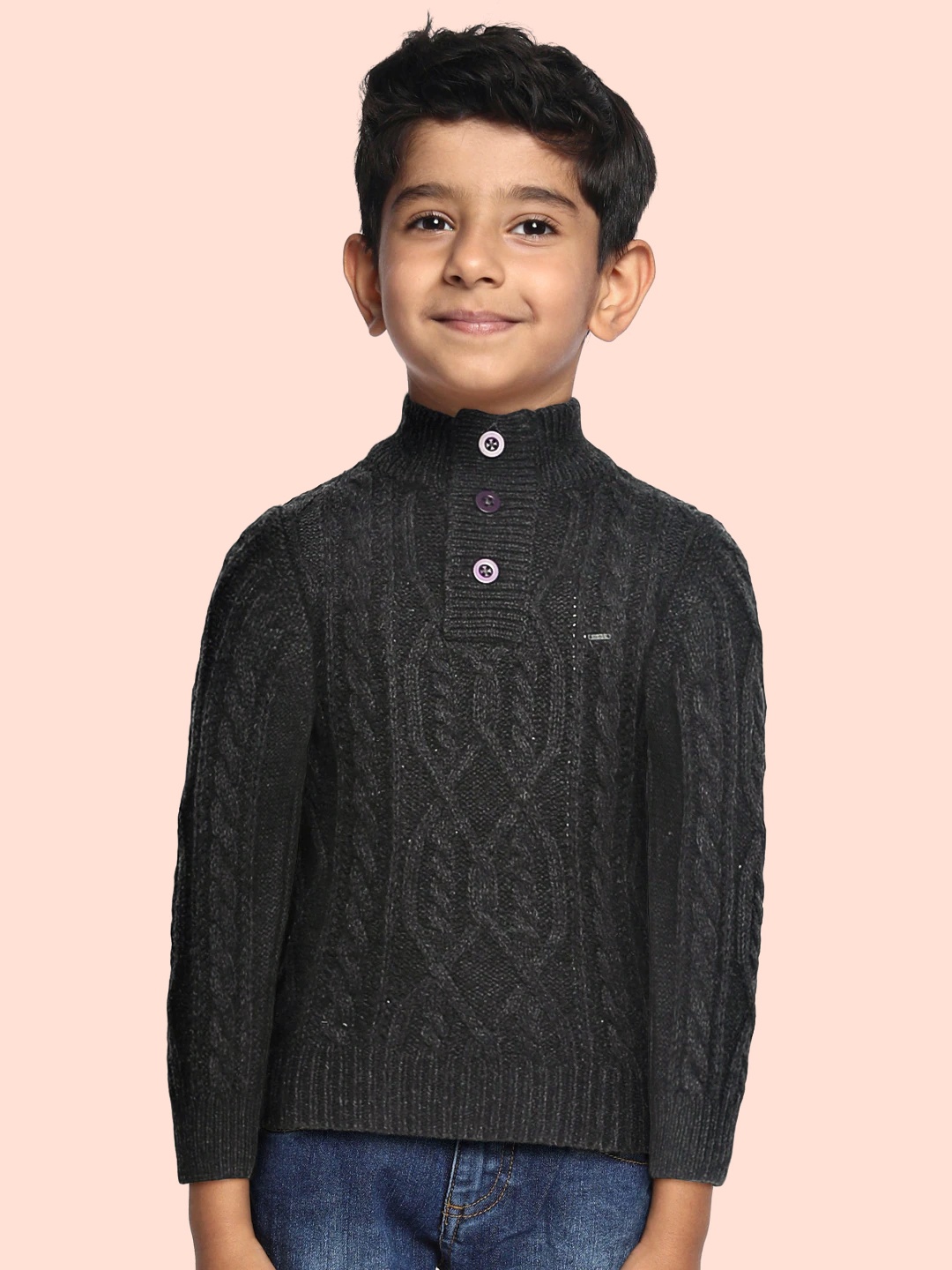 

Gini and Jony Boys Charcoal Grey Cable Knit Self Design Acrylic Pullover