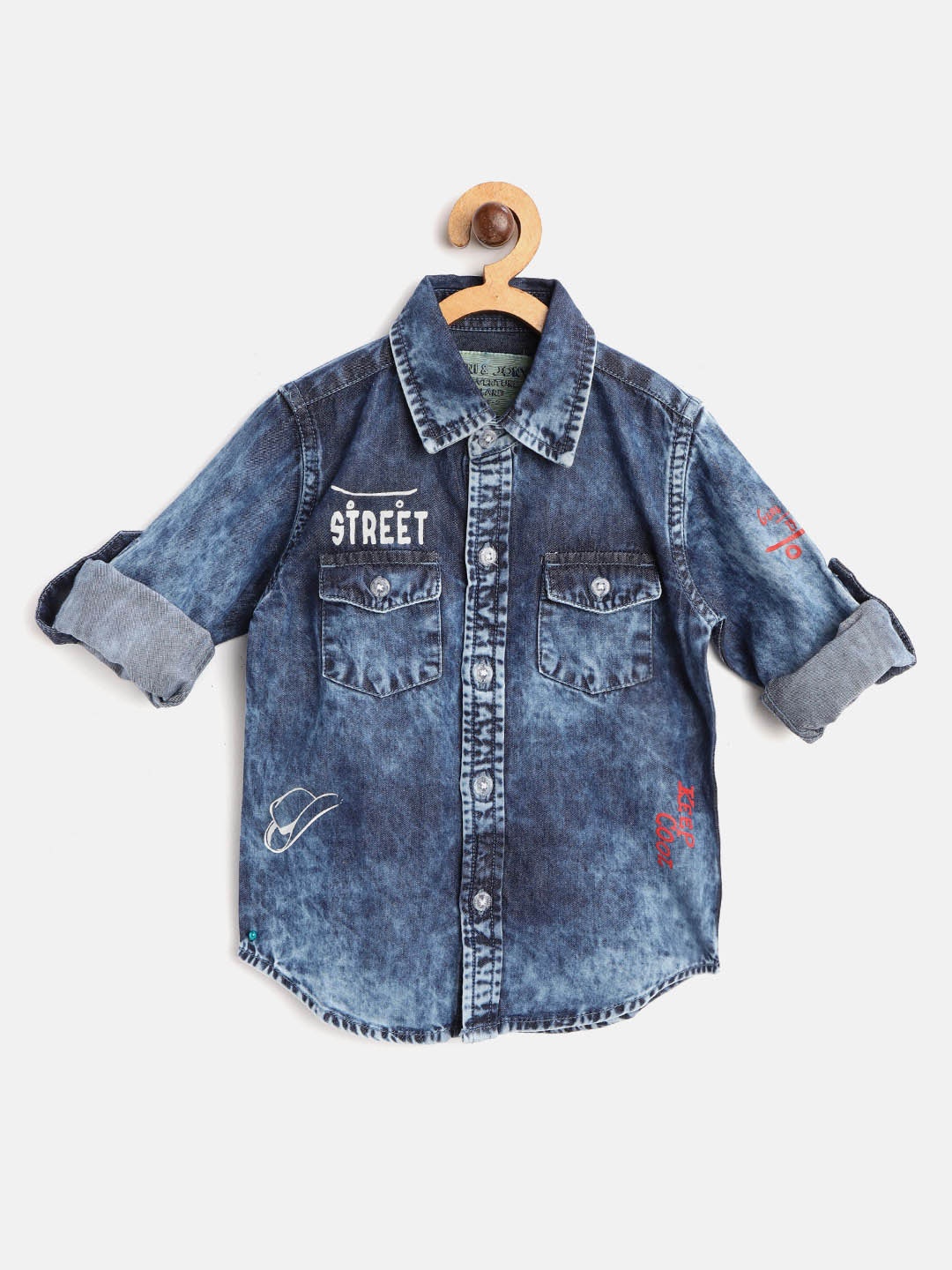 

Gini and Jony Boys Blue Denim Regular Fit Faded Casual Shirt