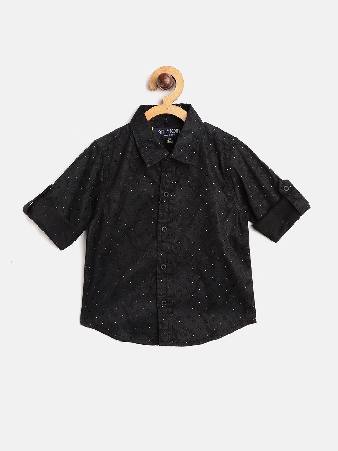 

Gini and Jony Boys Black Regular Fit Satin Finish Paisley Print Party Shirt