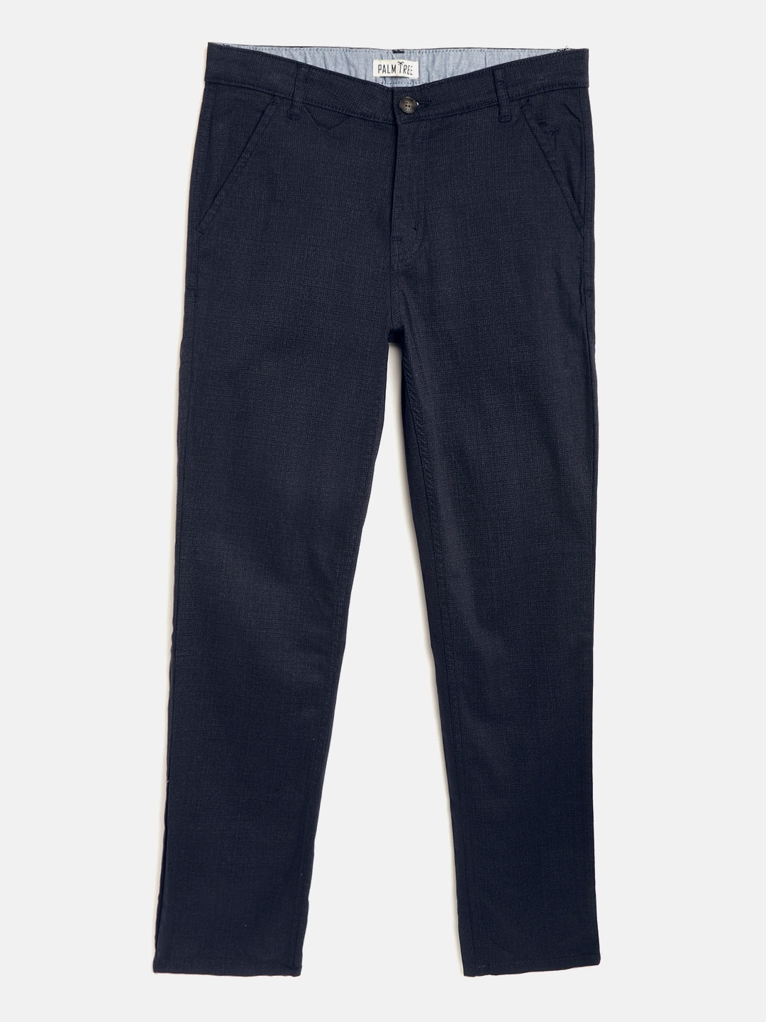 

Palm Tree Boys Navy Blue Regular Fit Self-Checked Trousers