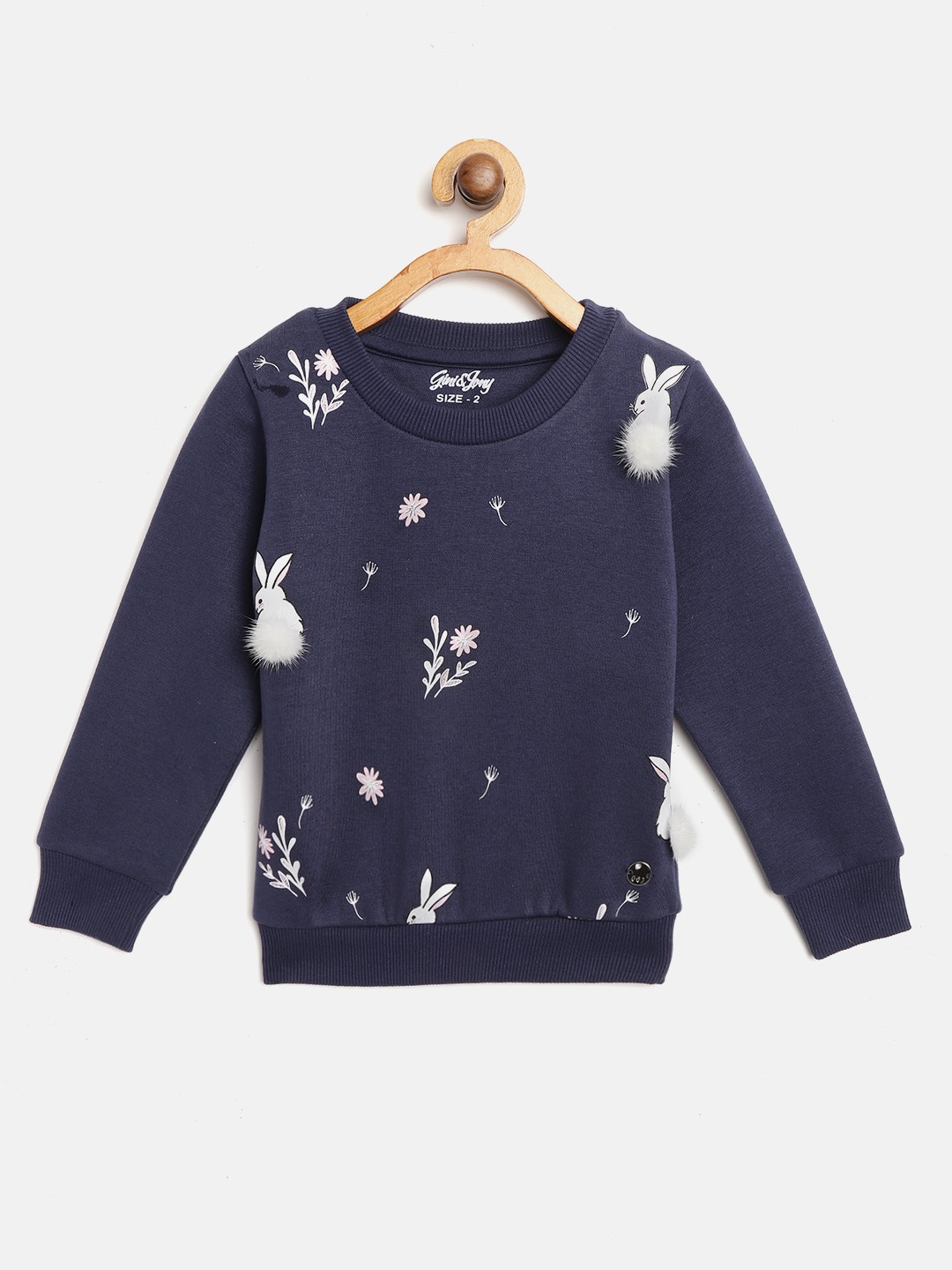 

Gini and Jony Girls Navy Blue & White Bunny Print Sweatshirt with Fuzzy Detail