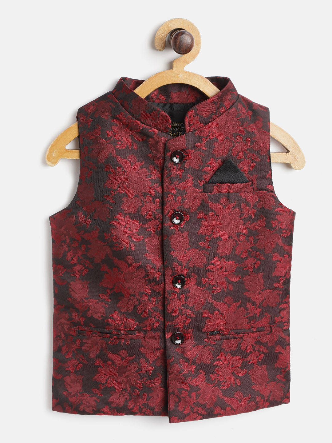 

Gini And Jony Boys Black & Maroon Woven Design Nehru Jacket
