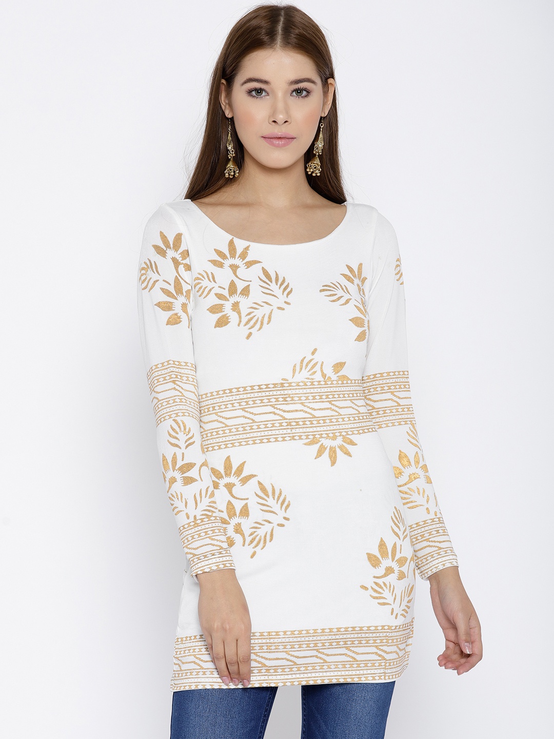 

Ira Soleil White & Gold-Toned Printed Kurti